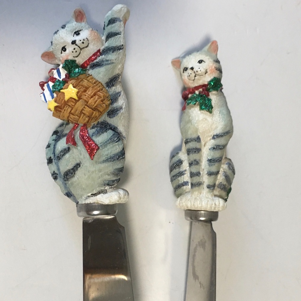 Xmas 2 cat butter knives Boston Warehouse Stainless
